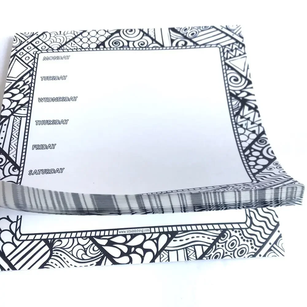 Weekly Calendar Square Paper Pad Black White Print
